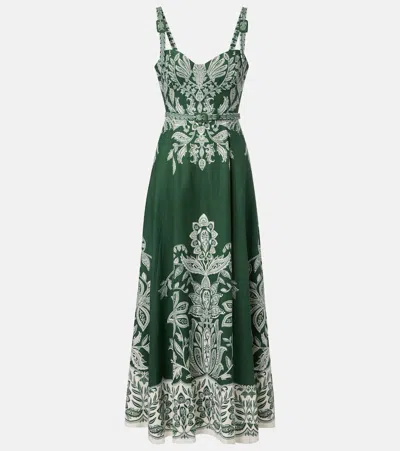 Farm Rio Miranda Belted Linen-blend Maxi Dress In Green