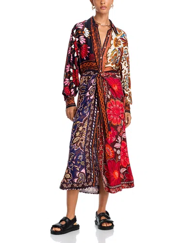 Farm Rio Miranda Mixed Printed Button Front Midi Dress In Red