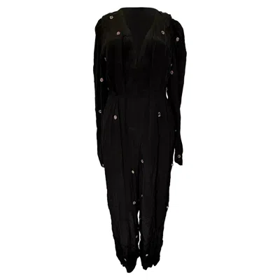 Farm Rio Mirror Beaded Jumpsuit In Black Viscose