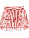 Farm Rio Floral Chains Cotton Shorts In Red