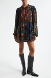 Shop Farm Rio Mixed Arabesque Scarves Print Long Sleeve Minidress In Black Arabesque