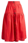 Farm Rio Mixed Buttons Linen Midi Skirt