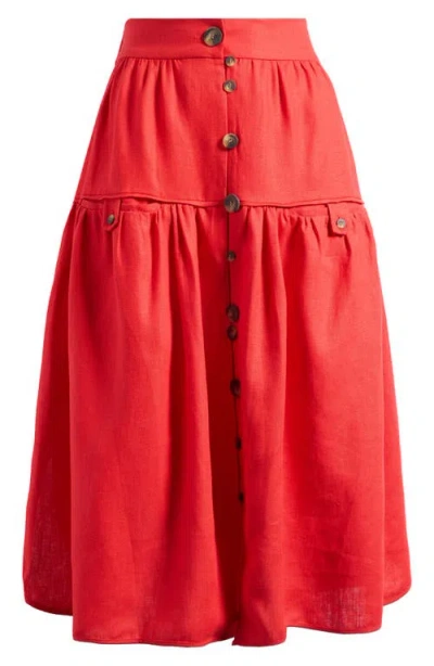 Farm Rio Mixed Buttons Linen Midi Skirt
