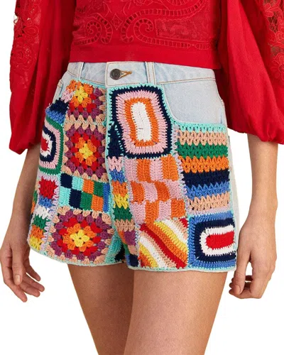 Farm Rio Mixed Crochet Denim Shorts In Multi
