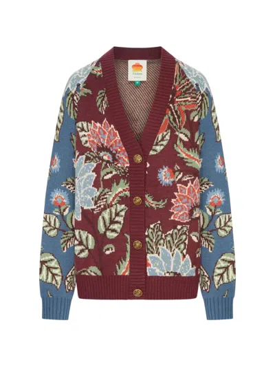 Farm Rio Mixed Delhi Floral Buttoned Knit Cardigan In Multi