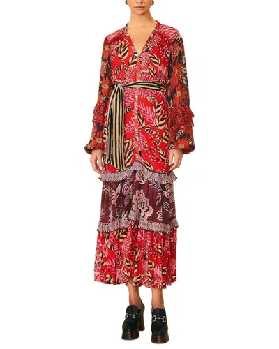 Farm Rio Mixed Floral Prints Long Sleeve Maxi Dress In Multi
