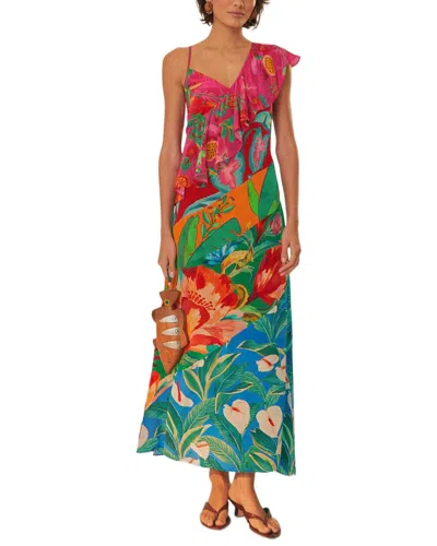 Farm Rio Mixed Flowery Ruffle One Strap Midi Dress In Multi