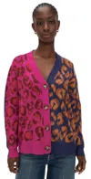 Farm Rio Mixed Ikat Leopard Cardigan Ikat Dyed Leopard Mixed In Blue