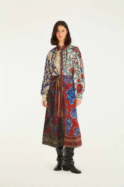 FARM RIO MIXED NAVY WINTER LENZING ECOVERO VISCOSE MIDI DRESS