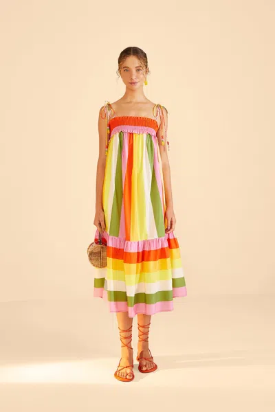 Farm Rio Mixed Neon Floral Red Midi Dress