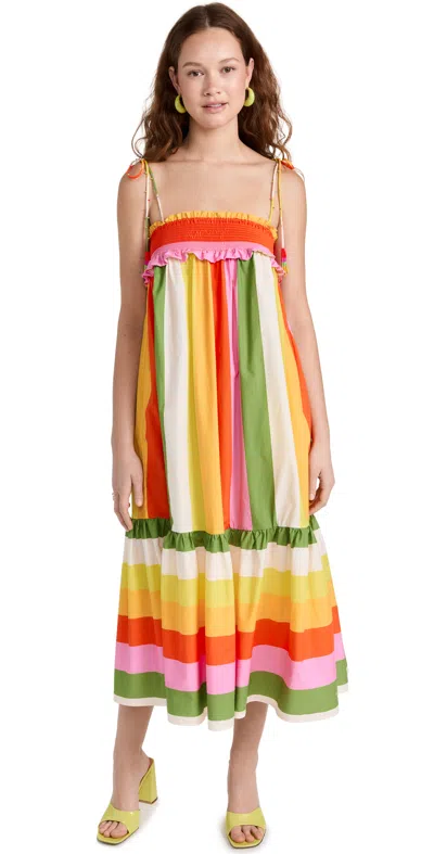 Farm Rio Mixed Neon Floral Red Midi Dress