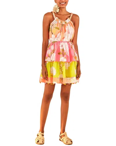 Farm Rio Mixed Neon Garden Mini Dress In Yellow