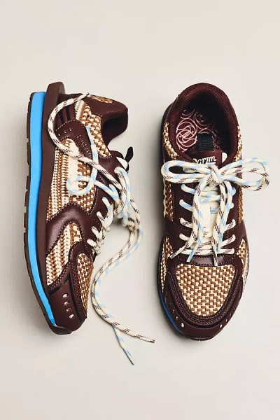 Farm Rio Mixed Raffia Sneakers In Brown
