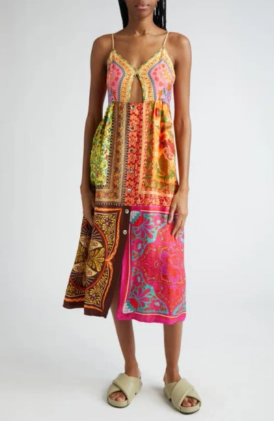 Farm Rio Mixed Scarves Cutout Sundress In Multi