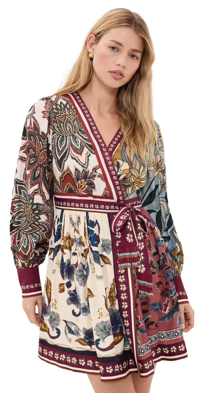 Farm Rio Mixed Scarves Mini Dress Stained Glass Beauty Soft Blue In Multi