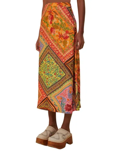 Farm Rio Mixed Scarves Multicolor Midi Skirt In Orange