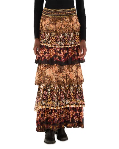 FARM RIO MIXED SCARVES RUFFLED MAXI SKIRT