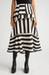 Farm Rio Mixed Stripe A-line Midi Skirt In Black And White