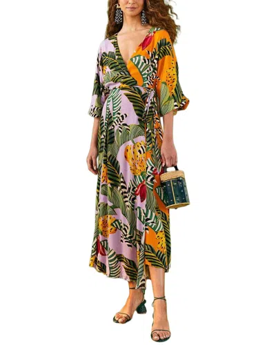 Farm Rio Mixed Striped Bananas Maxi Wrap Dress In Multi
