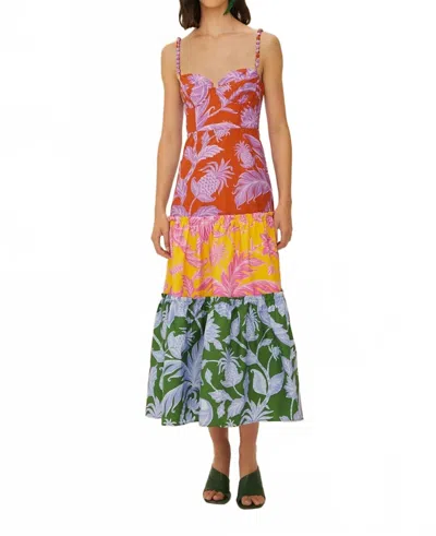 FARM RIO MIXED TROPICAL SWING SLEEVELESS MIDI DRESS IN MULTI