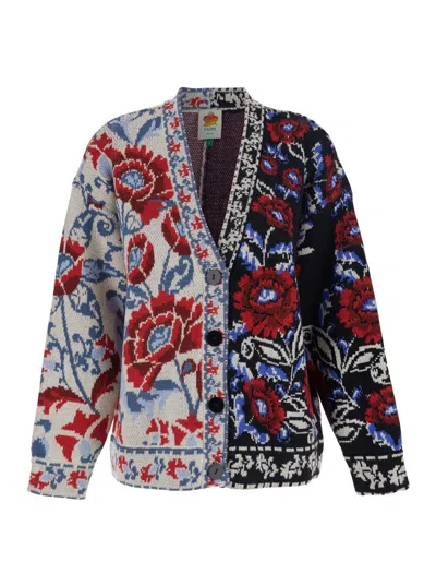 FARM RIO MULTICOLOR V-NECK WITH CARDIGAN WITH FLORAL MOTIF IN WOOL BLEND WOMAN