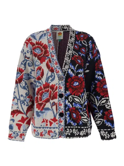 FARM RIO MULTICOLOR V-NECK WITH CARDIGAN WITH FLORAL MOTIF IN WOOL BLEND WOMAN
