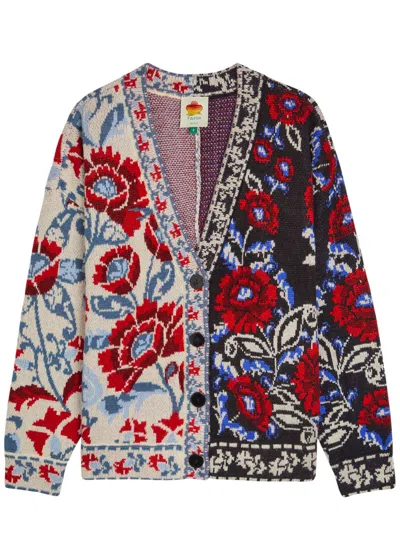 FARM RIO FARM RIO MIXED VALENTINA FLORAL-JACQUARD KNIT CARDIGAN
