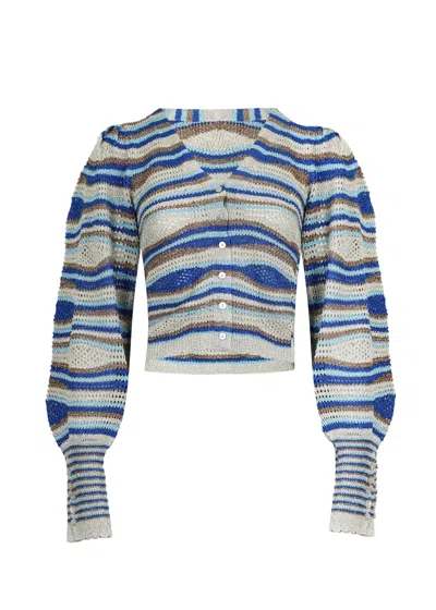 Farm Rio Mixed Waves Knit Blouse Multi In Blue