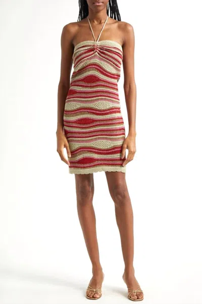 Farm Rio Mixed Waves Knit Dress In Metallic Red/gold Multi