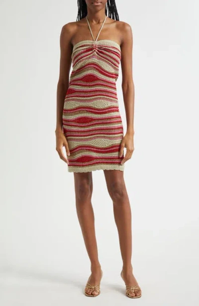 Farm Rio Mixed Waves Metallic Body-con Minidress In Red Multi