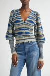 Farm Rio Mixed Waves Striped Cardigan In Blue Multi