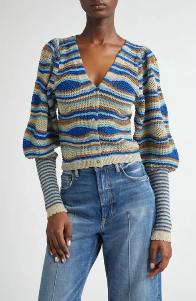 Farm Rio Mixed Waves Striped Cardigan In Blue Multi