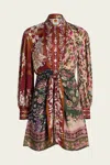 Farm Rio Mixed Winter Garden Viscose Mini Dress In Brown