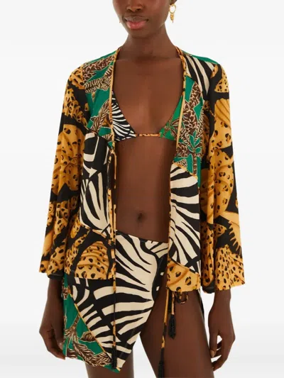 Farm Rio Mixed-print Tie-front Blouse In Multi