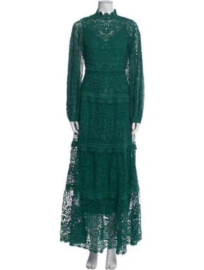 Pre-owned Farm Rio Mock Neck Long Dress In Green