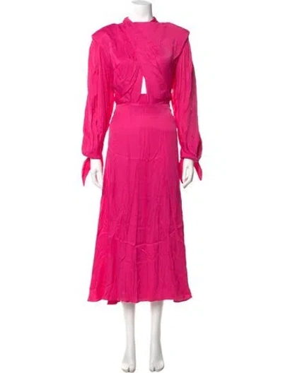 Pre-owned Farm Rio Mock Neck Long Dress In Pink