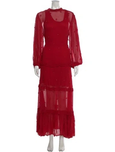 Pre-owned Farm Rio Mock Neck Long Dress In Red
