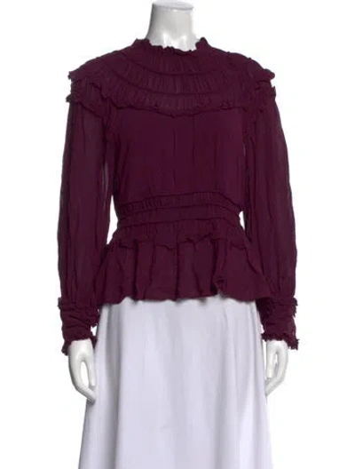 Pre-owned Farm Rio Mock Neck Long Sleeve Blouse In Purple