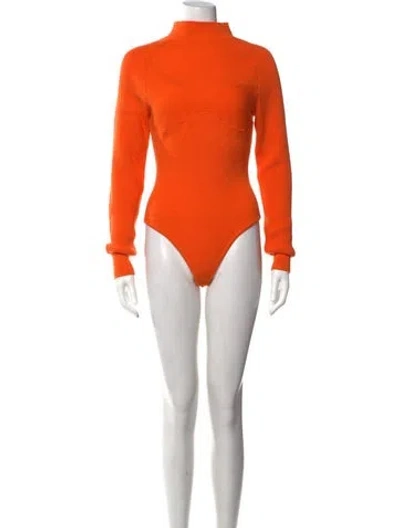 Pre-owned Farm Rio Mock Neck Long Sleeve Bodysuit In Orange