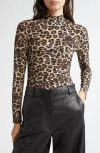 Farm Rio Mock Neck Long Sleeve Stretch Jersey Top In Natural Skin Cream
