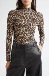 Farm Rio Mock Neck Long Sleeve Stretch Jersey Top In Natural Skin Cream