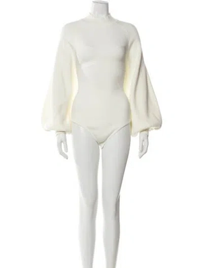 Pre-owned Farm Rio Mock Neck Sweater In White