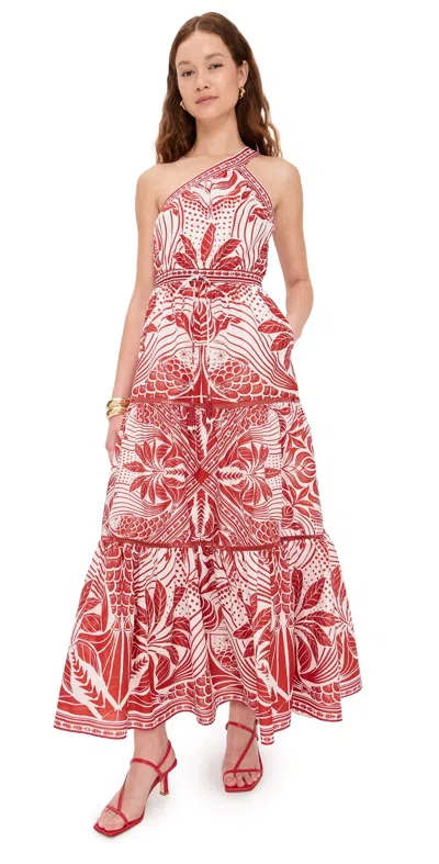 Farm Rio Monochrome Elegance Scarf Red Maxi Dress Red