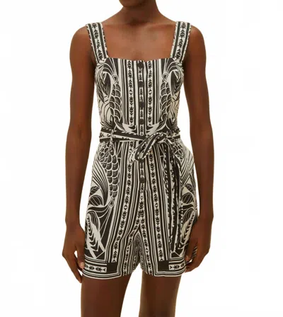 FARM RIO MONOCHROME ELEGANCE SCARF ROMPER IN BLACK/OFF WHITE