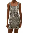 Farm Rio Monochrome Elegance Scarf Romper In Monochrome Elegance Scarf Off-white In Black