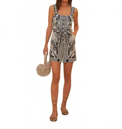 Farm Rio Monochrome Elegance Scarf Romper In Off-white In Black