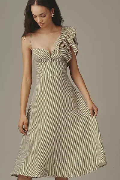 Farm Rio Monstera 3d A-line Linen Midi Dress In Animal Print