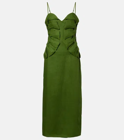 Farm Rio Monstera Leaf Linen Sleeveless Dress In Green