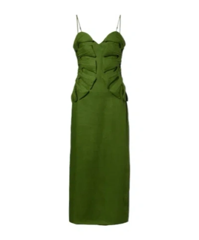 Farm Rio Monstera Linen Midi Dress In Green
