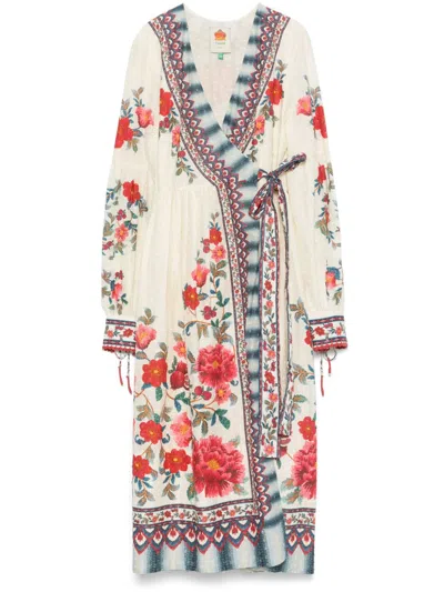 Farm Rio Mosaic Garden Cotton Midi Dress In Beige